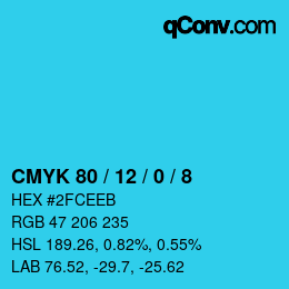 カラーコード: CMYK 80 / 12 / 0 / 8 | qconv.com