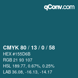 Farbcode: CMYK 80 / 13 / 0 / 58 | qconv.com