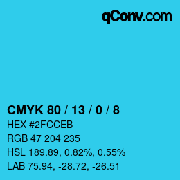 カラーコード: CMYK 80 / 13 / 0 / 8 | qconv.com