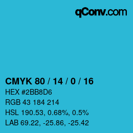 颜色代码: CMYK 80 / 14 / 0 / 16 | qconv.com