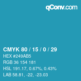 Farbcode: CMYK 80 / 15 / 0 / 29 | qconv.com