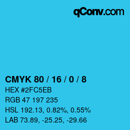 カラーコード: CMYK 80 / 16 / 0 / 8 | qconv.com