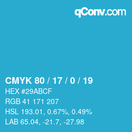 カラーコード: CMYK 80 / 17 / 0 / 19 | qconv.com