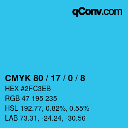 カラーコード: CMYK 80 / 17 / 0 / 8 | qconv.com