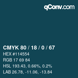 颜色代码: CMYK 80 / 18 / 0 / 67 | qconv.com