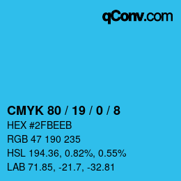 颜色代码: CMYK 80 / 19 / 0 / 8 | qconv.com