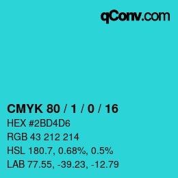 颜色代码: CMYK 80 / 1 / 0 / 16 | qconv.com