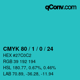 カラーコード: CMYK 80 / 1 / 0 / 24 | qconv.com