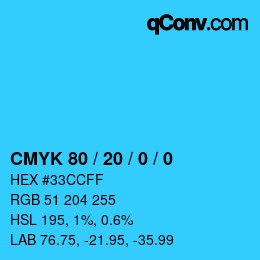 颜色代码: CMYK 80 / 20 / 0 / 0 | qconv.com