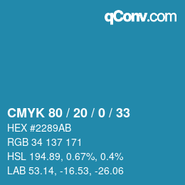 Color code: CMYK 80 / 20 / 0 / 33 | qconv.com