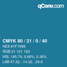 颜色代码: CMYK 80 / 21 / 0 / 40 | qconv.com
