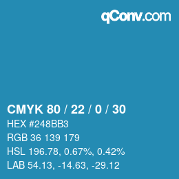 颜色代码: CMYK 80 / 22 / 0 / 30 | qconv.com