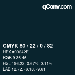 颜色代码: CMYK 80 / 22 / 0 / 82 | qconv.com