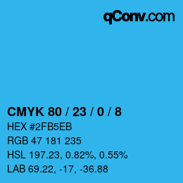 カラーコード: CMYK 80 / 23 / 0 / 8 | qconv.com