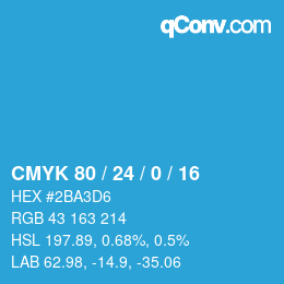 カラーコード: CMYK 80 / 24 / 0 / 16 | qconv.com
