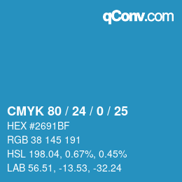 カラーコード: CMYK 80 / 24 / 0 / 25 | qconv.com
