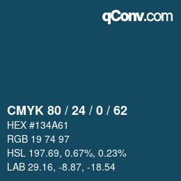 カラーコード: CMYK 80 / 24 / 0 / 62 | qconv.com