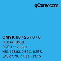 カラーコード: CMYK 80 / 25 / 0 / 8 | qconv.com