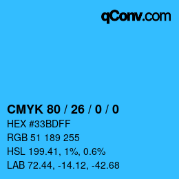 カラーコード: CMYK 80 / 26 / 0 / 0 | qconv.com