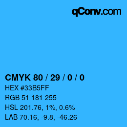 颜色代码: CMYK 80 / 29 / 0 / 0 | qconv.com
