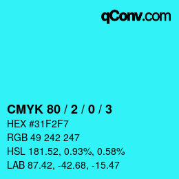 カラーコード: CMYK 80 / 2 / 0 / 3 | qconv.com