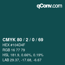カラーコード: CMYK 80 / 2 / 0 / 69 | qconv.com
