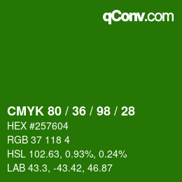 Color code: CMYK 80 / 36 / 98 / 28 | qconv.com
