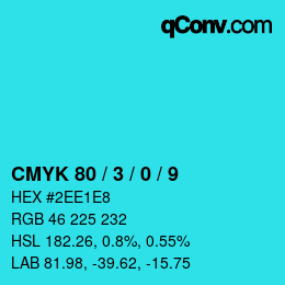 カラーコード: CMYK 80 / 3 / 0 / 9 | qconv.com