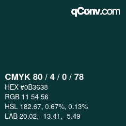 颜色代码: CMYK 80 / 4 / 0 / 78 | qconv.com