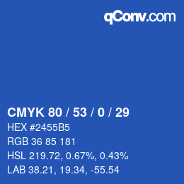 カラーコード: CMYK 80 / 53 / 0 / 29 | qconv.com