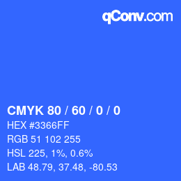 カラーコード: CMYK 80 / 60 / 0 / 0 | qconv.com