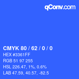 Color code: CMYK 80 / 62 / 0 / 0 | qconv.com