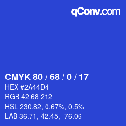 颜色代码: CMYK 80 / 68 / 0 / 17 | qconv.com