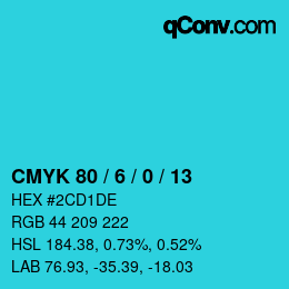 颜色代码: CMYK 80 / 6 / 0 / 13 | qconv.com