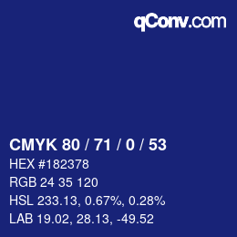 Color code: CMYK 80 / 71 / 0 / 53 | qconv.com