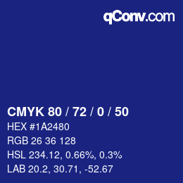 颜色代码: CMYK 80 / 72 / 0 / 50 | qconv.com