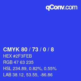 カラーコード: CMYK 80 / 73 / 0 / 8 | qconv.com