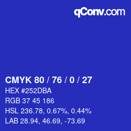 Color code: CMYK 80 / 76 / 0 / 27 | qconv.com