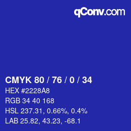 Color code: CMYK 80 / 76 / 0 / 34 | qconv.com