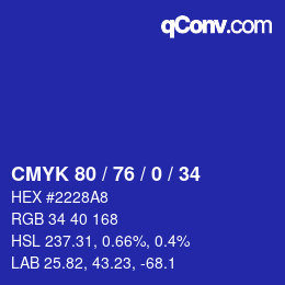 Color code: CMYK 80 / 76 / 0 / 34 | qconv.com