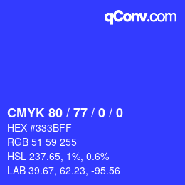 颜色代码: CMYK 80 / 77 / 0 / 0 | qconv.com