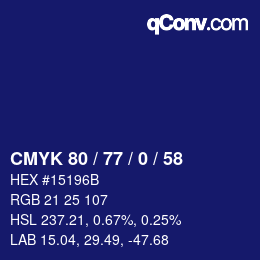 Farbcode: CMYK 80 / 77 / 0 / 58 | qconv.com