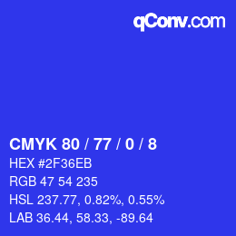 カラーコード: CMYK 80 / 77 / 0 / 8 | qconv.com