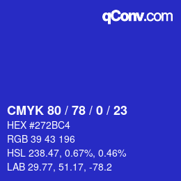 カラーコード: CMYK 80 / 78 / 0 / 23 | qconv.com