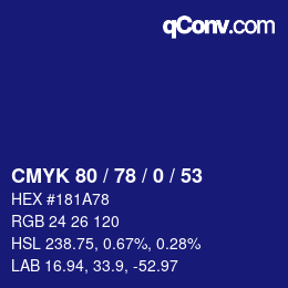颜色代码: CMYK 80 / 78 / 0 / 53 | qconv.com