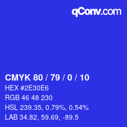 カラーコード: CMYK 80 / 79 / 0 / 10 | qconv.com