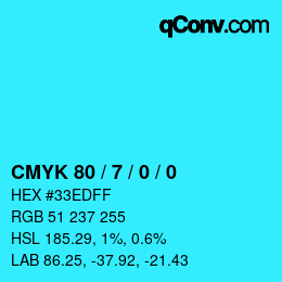 カラーコード: CMYK 80 / 7 / 0 / 0 | qconv.com