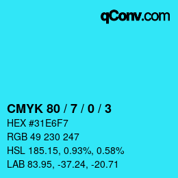 カラーコード: CMYK 80 / 7 / 0 / 3 | qconv.com