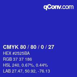 カラーコード: CMYK 80 / 80 / 0 / 27 | qconv.com