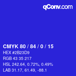 Farbcode: CMYK 80 / 84 / 0 / 15 | qconv.com